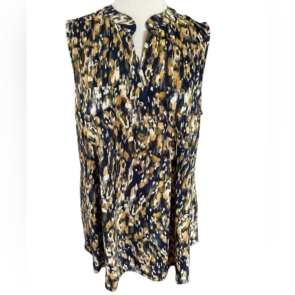 COCOMO 1X Plus size blue yellow sleeveless 
women's Blouse top tunic…